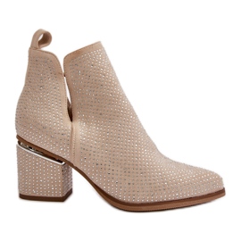 Stivali da donna decorati con tacco alto e punta a punta, Fararia Beige