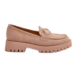 Mocassini Da Donna In Eco Camoscio Con Dettaglio Lucido Beige Avellina