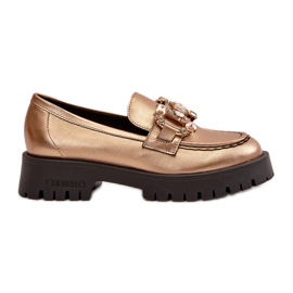 Mocassini Da Donna In Pelle Con Decoro CheBello 4369 Oro d'oro