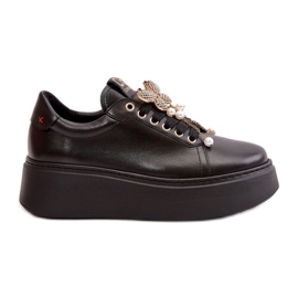 Sneakers da donna con plateau in pelle e farfalla CheBello 4585 Nero