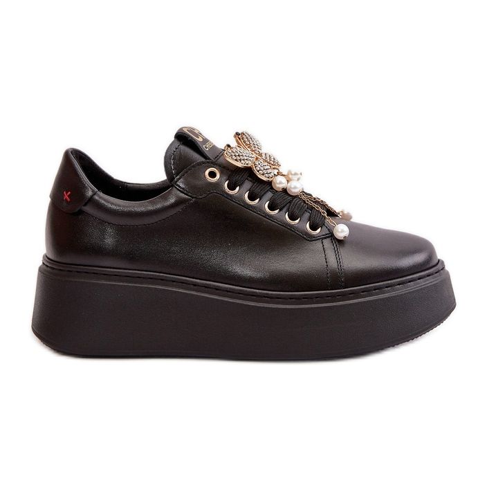 Sneakers da donna con plateau in pelle e farfalla CheBello 4585 Nero