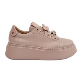 Sneakers da Donna in Pelle con Plateau Con Decori CheBello 4585 Beige