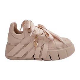 Sneakers da Donna in Pelle con Plateau Beige CheBello 4568
