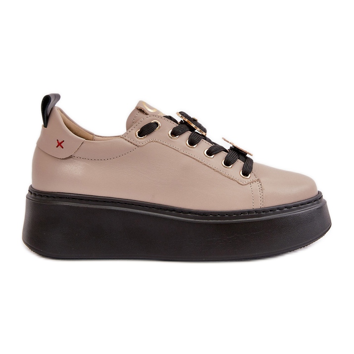Sneakers Da Donna In Pelle Con Spille Sul Platform CheBello 4596 Beige