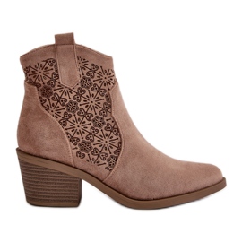 Stivali da cowboy traforati con cerniera Eco scamosciata Beige S.Barski HY42-944