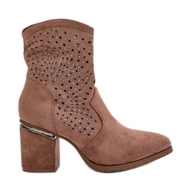 Stivaletti da Donna Traforati Decorati in Eco Camoscio Marrone S.Barski HY42-029
