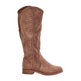 Stivali marroni traforati da donna S.Barski HY42-132 marrone