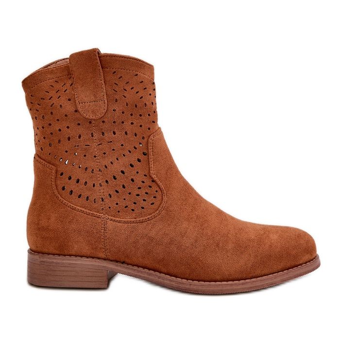 Stivali traforati da donna con tacco piatto Camel S.Barski HY42-135 marrone