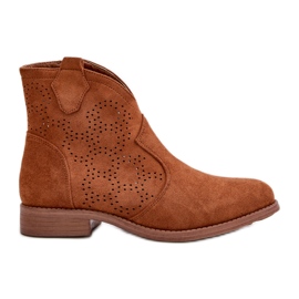 Stivali da donna traforati con tacco piatto Camel S.Barski HY42-151 marrone