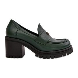 Zazoo 20168 Scarpe Eleganti da Donna con Tacco Basso, Pelle Naturale, Verde Scuro
