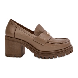 Zazoo 20168 Scarpe Eleganti da Donna con Tacco Basso, Pelle Naturale, Beige Scuro