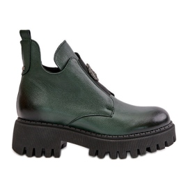Zazoo 60451 Stivaletti da donna in pelle con decorazione, verde scuro