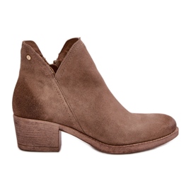 Zazoo 60475 Stivali con tacco basso da donna in pelle scamosciata, riscaldati, beige scuro