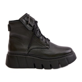 Zazoo 60511 Stivali in pelle da donna sulla piattaforma riscaldata, neri nero