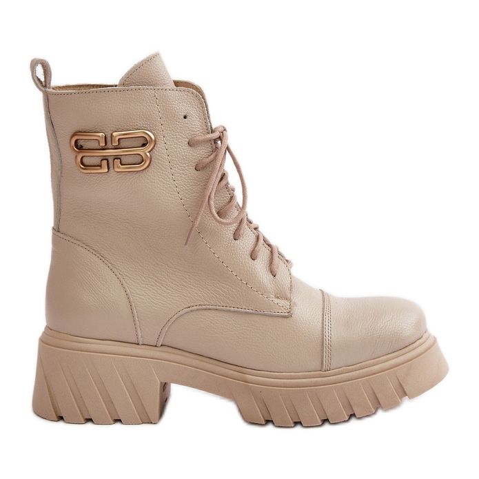 Zazoo 60486 Stivaletti da lavoro in pelle isolante con dettagli dorati Beige chiaro