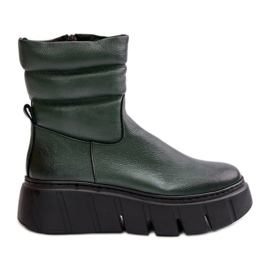 Zazoo 60512 Stivali in pelle da donna con cerniera, caldi con feltro, verde scuro