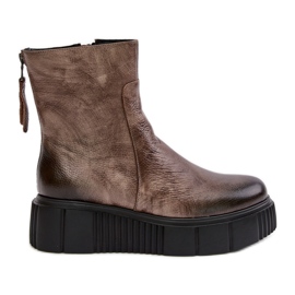 Zazoo 60369 Stivaletti da donna in pelle con plateau, beige scuro