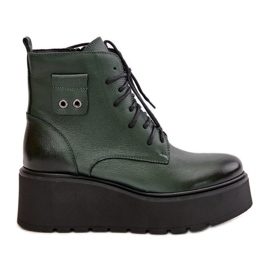 Zazoo 60499 Stivali Da Donna Su Piattaforma E Zeppa Isolati In Pelle Naturale Verde Scuro