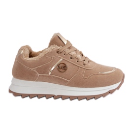 Scarpe sportive da donna foderate in pelliccia sulla piattaforma Lerisas color kaki beige