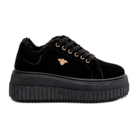 Sneakers isolate da donna su suola spessa con dettagli dorati, Lotira nera nero