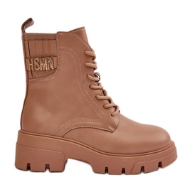 Stivaletti Worker Da Donna Con Cerniera, Allacciati, In Ecopelle Beige Naolani