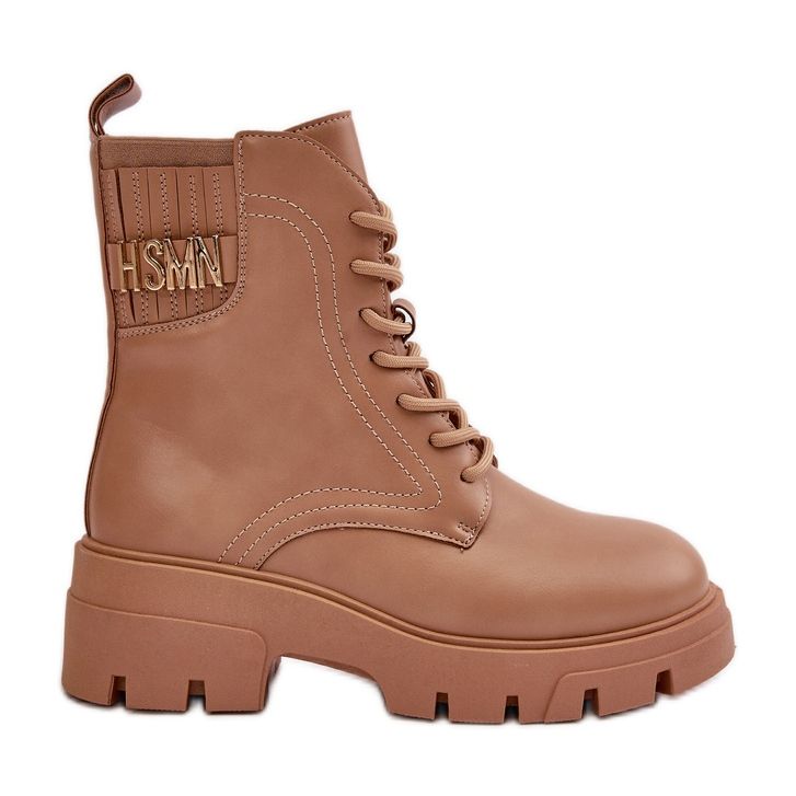 Stivaletti Worker Da Donna Con Cerniera, Allacciati, In Ecopelle Beige Naolani