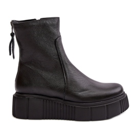 Zazoo 60369 Stivaletti da donna in pelle con plateau, neri nero
