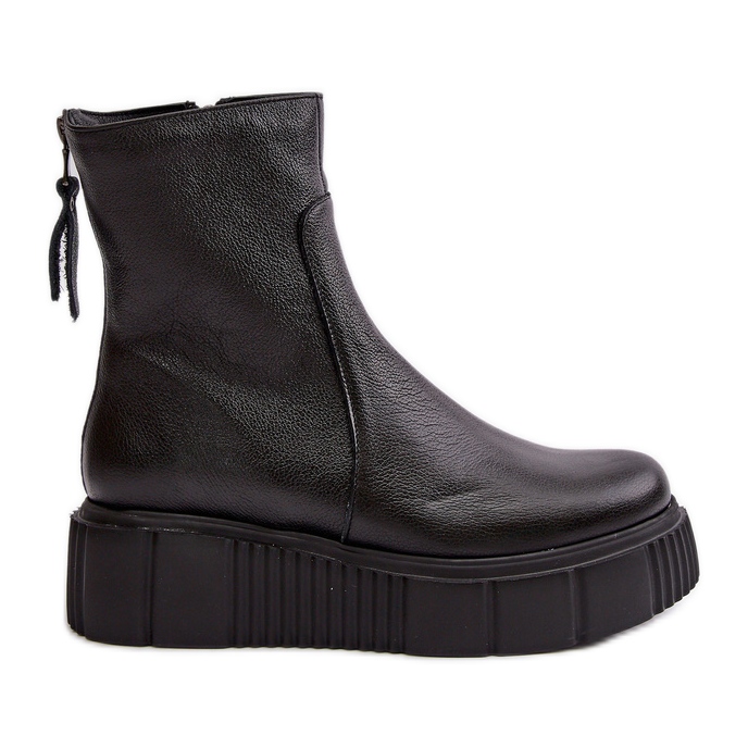 Zazoo 60369 Stivaletti da donna in pelle con plateau, neri nero