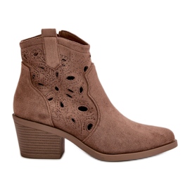 Stivali da cowboy traforati in pelle scamosciata da donna Marrone S.Barski HY42-086