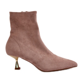 Stivali da donna con tacco alto e punta a punta in eco suede, colore Beige Irithare