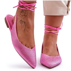 Ballerine femminili legate decorate con zirconi rosa