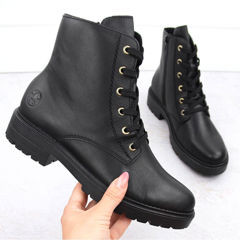 Comodi stivali neri isolanti da donna in pelle Rieker Z2841-00 nero