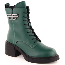 Stivali da donna in pelle con tacco alto e plateau, isolanti verde Vinceza 66682