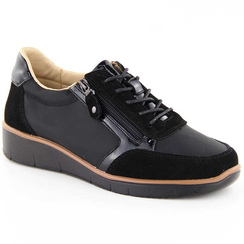 Scarpe con zeppa in pelle da donna, nere, Vinceza 88001 nero