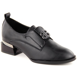 Scarpe slip-on da donna in pelle con tacco alto, nere Vinceza 25-58349 nero