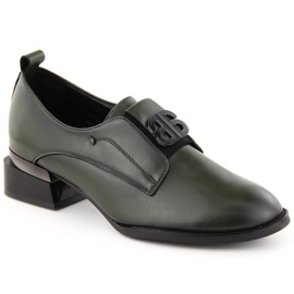 Scarpe slip-on da donna in pelle con tacco alto, verde Vinceza 25-58349
