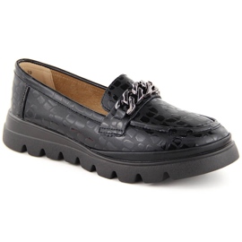 Scarpe da donna mocassini in pelle con catena, nero Filippo DP6467