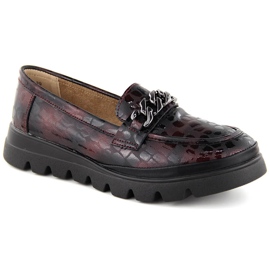 Scarpe da donna in pelle, mocassini con catena, bordeaux Filippo DP6467 rosso