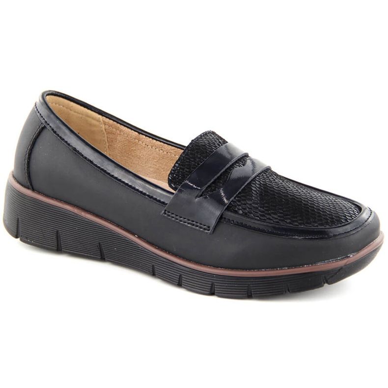 Scarpe da donna in pelle, mocassini con zeppa, nero Filippo DP6455