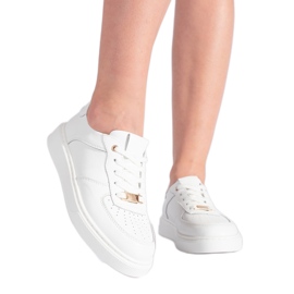 Scarpe sportive da donna in pelle bianca bianco