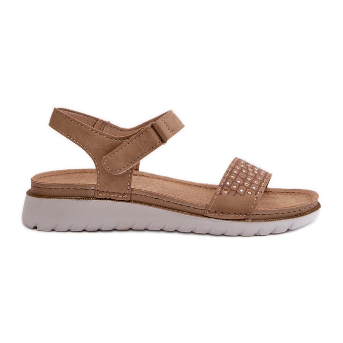 Sandali Da Donna Decorati Con Velcro Leggeri e Comodi, Beige Scuro Inblu CN000039
