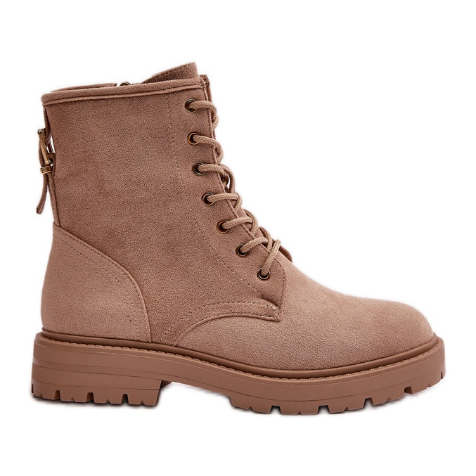 Stivali Worker da Donna, Caldi, con Cerniera, Eco Camoscio, Beige Mardia