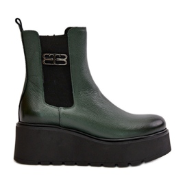 Zazoo 60498 Stivaletti Chelsea da donna con plateau e zeppa, di colore verde scuro