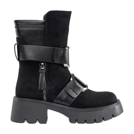 Goodin Stivaletti da donna in camoscio nero con fibbie