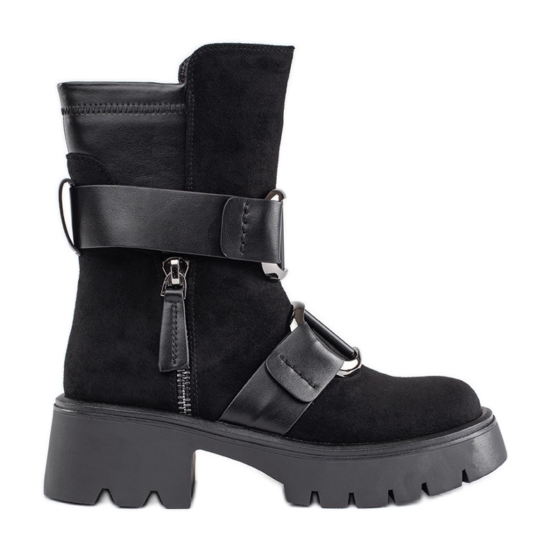 Goodin Stivaletti da donna in camoscio nero con fibbie