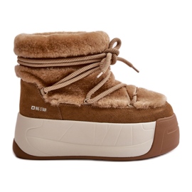 Stivali da neve in pelle da donna su suola spessa con pelliccia Big Star OO274A207 Marrone beige