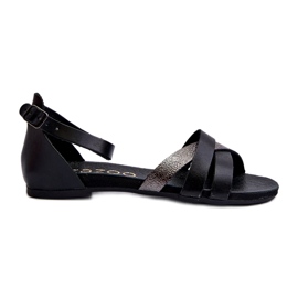 Zazoo 40225 Sandali piatti in pelle, neri nero