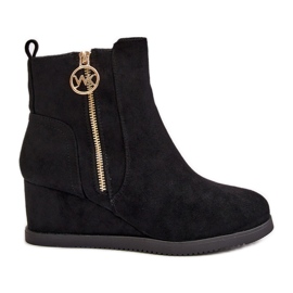 Stivali con zeppa isolanti con cerniera decorativa, Eco suede, Black Leretha nero