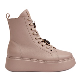 Stivali Worker In Pelle Da Donna Con Spille Beige CheBello 4294