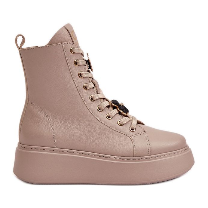 Stivali Worker In Pelle Da Donna Con Spille Beige CheBello 4294